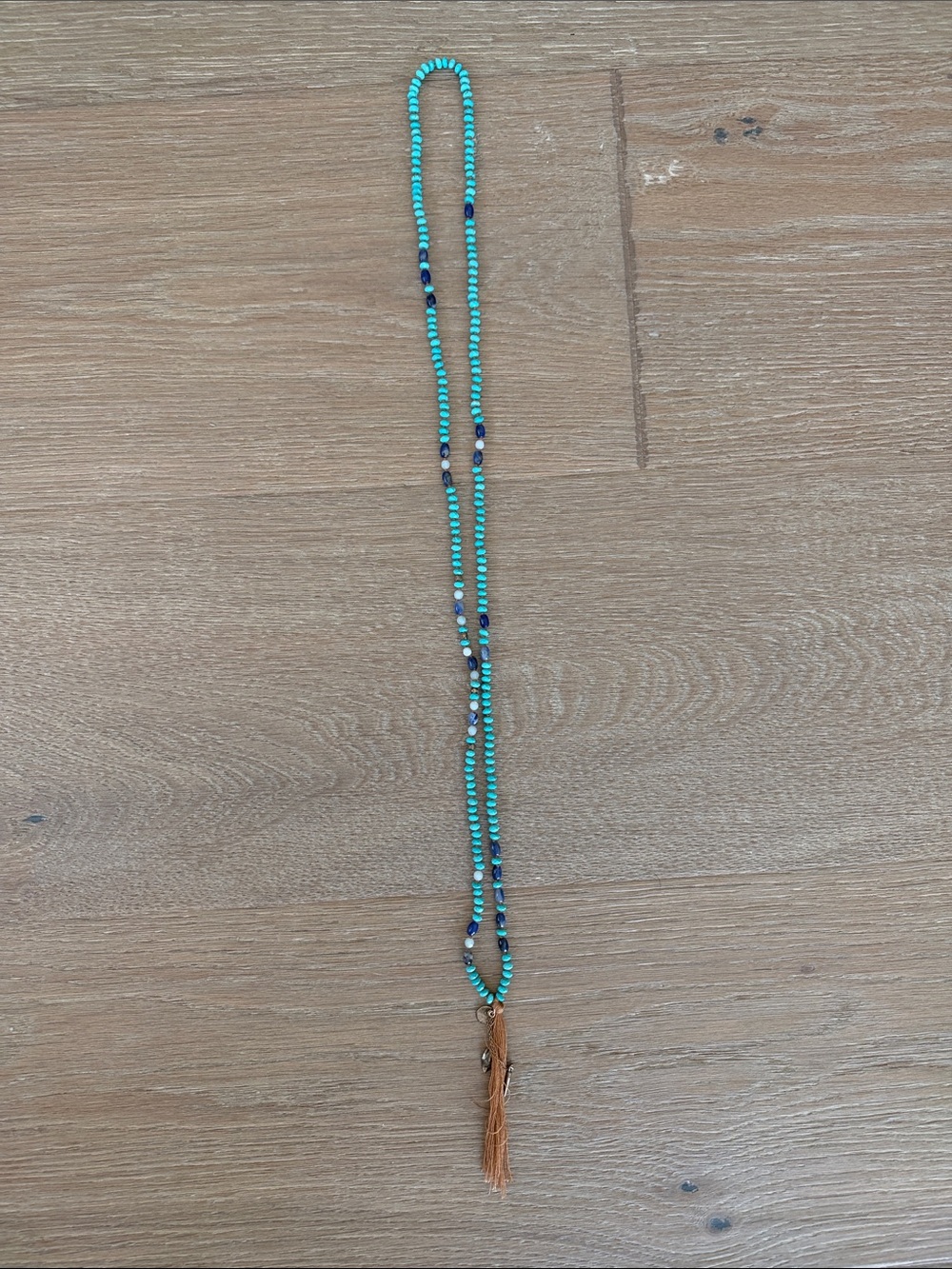 Chan Luu Turquoise and Navy Beaded Tassel Necklace - Picture 6 of 7